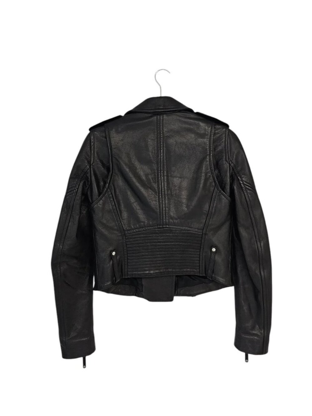 Theory Adashi 100% Cow Black Leather Y2K Biker Moto Jacket Petite Preowned - Picture 7 of 12